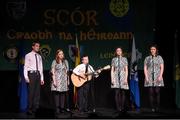 14 February 2015; The Moate All Whites, Co. Westmeath, team of Lisa King, Roisin Hamm, Jennifer Coughlan, James Rabbitte and Oisin Johnston, competing in the Ballad Group competition during the All-Ireland Scór na nÓg Championship Finals 2015. Citywest Hotel, Saggart, Co. Dublin. Picture credit: Pat Murphy / SPORTSFILE