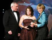 17 November 2007; Melissa Coleman, Mayo, is presented with her Connacht Player of the Year by An Taoiseach Bertie Ahern T.D. in the company of Geraldine Giles, President, Cumann Peil na mBan, at the 2007 O'Neills/TG4 Ladies Gaelic Football All-Star Awards. Citywest Hotel, Conference, Leisure & Golf Resort, Saggart, Co. Dublin. Picture credit: Brendan Moran / SPORTSFILE  *** Local Caption ***