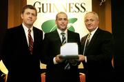 26 November 2007; Leinster out-half Felipe Contepomi who was presented with the Guinness Rugby Writers of Ireland Player of the Year award by Michael Whelan, right, Guinness, and Peter O'Reilly, Chairman of the Rugby Writers of Ireland, at a luncheon in Dublin. 2007 Guinness Rugby Writers of Ireland Awards, Fitzpatrick Castle Hotel, Killiney, Co. Dublin. Picture credit: Brendan Moran / SPORTSFILE