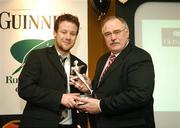 26 November 2007; Phil Orr, right, is presented with the Tom Rooney Memorial award by Tom Rooney Jnr. 2007 Guinness Rugby Writers of Ireland Awards, Fitzpatrick Castle Hotel, Killiney, Co. Dublin. Picture credit: Brendan Moran / SPORTSFILE  *** Local Caption ***