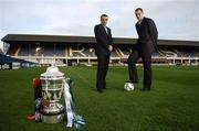 27 November 2007; Damien Brennan, left, Longford  Town captain, with Dan Murray, Cork City captain, at a pre-match photocall ahead of the 2007 FAI Ford Cup Final which will be taking place at the RDS Grounds, Dublin, on Sunday the 2nd December. RDS Grounds, Dublin. Picture credit: David Maher / SPORTSFILE