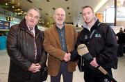 29 November 2007; Gerry Fahy, Director of Strategy, Vodafone Ireland, centre, greets GAA President Nickey Brennan and James 'Cha' Fitzpatrick prior to their departure to New York for the 2007 Vodafone GAA All-Stars Hurling Tour. Dublin Airport, Dublin. Picture credit: Brian Lawless / SPORTSFILE