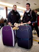 29 November 2007; Kilkenny's Michael Kavanagh, left, with Limerick's Andrew O'Shaughnessy prior to the team's departure to New York for the 2007 Vodafone GAA All-Stars Hurling Tour. Dublin Airport, Dublin. Picture credit: Brian Lawless / SPORTSFILE