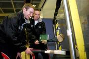 29 November 2007; Kilkenny hurlers JJ Delaney, left, and James 'Cha' Fitzpatrick check their hurls into oversize baggage prior to the team's departure to New York for the 2007 Vodafone GAA All-Stars Hurling Tour. Dublin Airport, Dublin. Picture credit: Brian Lawless / SPORTSFILE