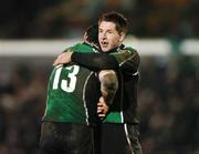 30 November 2007; Aidan Wynne, Connacht Rugby, celebrates with team-mate Darren Yapp, 13, after the final whistle. Magners League, Connacht Rugby v Glasgow Warriors, Sportsgrounds, Galway. Picture credit: Matt Browne / SPORTSFILE