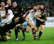30 November 2007; Tommy Bowe, Ulster, is tackled by Phil Godman, Edinburgh Rugby. Magners League, Ulster v Edinburgh Rugby, Ravenhill, Belfast, Co. Antrim. Picture credit: Oliver McVeigh / SPORTSFILE