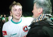 2 December 2007; Cork City's Denis Behan celebrate with his manager Damien Richardson after the match. FAI Ford Cup Final, Cork City v Longford Town, RDS, Ballsbridge, Dublin. Picture credit; Stephen McCarthy / SPORTSFILE