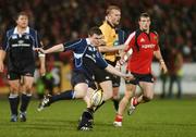 30 November 2007; Brian O'Driscoll, Leinster, kicks downfield during the game. Magners League, Munster v Leinster, Musgrave Park, Cork. Picture credit: Brendan Moran / SPORTSFILE