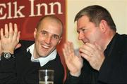 5 December 2007; Barry O'Hagan, former Armagh county footballer and Chairman of the open meeting in relation to GAA player grants, speaks to Mark Conway, Kildress, Tyrone, one of the organizers of the meeting. The Elk, Toome, Co. Derry. Picture credit: Oliver McVeigh / SPORTSFILE