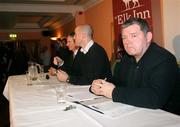 5 December 2007; The Top table at the open meeting to discuss GAA player grants, from left, Gerard Bradley, former Tyrone County Treasurer, Barry O'Hagan, Former Armagh county footballer, and Mark Conway, Club Tyrone member and Ulster council adviser. The Elk, Toome, Co. Derry. Picture credit: Oliver McVeigh / SPORTSFILE
