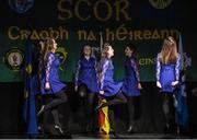 14 February 2015; The St. Dominic’s, Co. Roscommon, team of Tara Kenny, Lisa Kilcline, Meabh McCormack, Rachel Connaughton, Roisin Roddy, Cerys Bryer, Ciara Roddy and Ciara Sweeney, competing in the Figure Dancing competition during the All-Ireland Scór na nÓg Championship Finals 2015. Citywest Hotel, Saggart, Co. Dublin. Picture credit: Pat Murphy / SPORTSFILE