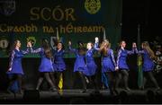 14 February 2015; The St. Dominic’s, Co. Roscommon, team of Tara Kenny, Lisa Kilcline, Meabh McCormack, Rachel Connaughton, Roisin Roddy, Cerys Bryer, Ciara Roddy and Ciara Sweeney, competing in the Figure Dancing competition during the All-Ireland Scór na nÓg Championship Finals 2015. Citywest Hotel, Saggart, Co. Dublin. Picture credit: Pat Murphy / SPORTSFILE