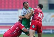 15 February 2015; George Naoupu, Connacht, is tackled by Peter Edwards and Steve Shingler, Scarlets. Guinness PRO12, Round 14, Scarlets v Connacht, Parc Y Scarlets, Llanelli, Wales. Picture credit: Ian Cook / SPORTSFILE