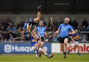 15 February 2015; Dublin's Conal Keaney, with team mate Colin Cronin, right, tumbles over Shane McGrath, Tipperary. Keaney was shown a yellow card as a result. Allianz Hurling League, Division 1A, Round 1, Dublin v Tipperary, Parnell Park, Dublin. Picture credit: Ray McManus / SPORTSFILE