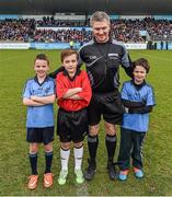 15 February 2015; Match referee Barry Kelly with Daniel Sheridan, aged 9, from Scoil Mhuire, Howth, Nathan Fitzpatrick, from Holy Trinity, Donaghmede, and Sean O'Grady, aged 10, from St Bridget's, Killester, before the game. Allianz Hurling League, Division 1A, Round 1, Dublin v Tipperary, Parnell Park, Dublin. Picture credit: Ray McManus / SPORTSFILE