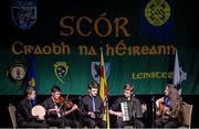 14 February 2015; The Dromhowan Geraldines, Co. Monaghan, team of Stephen McMahon, Colm McMahon, Finbarr Brennan, Tomasina McGinnity and Conor Quinn competing in the Instrumental Music competition during the All-Ireland Scór na nÓg Championship Finals 2015. Citywest Hotel, Saggart, Co. Dublin. Picture credit: Pat Murphy / SPORTSFILE