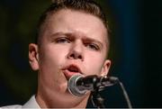 14 February 2015; Nathan Brady, Colmcille’s, Co. Longford, competing in the Solo Singing competition during the All-Ireland Scór na nÓg Championship Finals 2015. Citywest Hotel, Saggart, Co. Dublin. Picture credit: Pat Murphy / SPORTSFILE