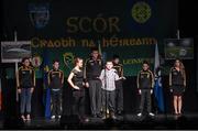14 February 2015; The The Downs, Co. Westmeath, team of Paul Lynam, Tom Tuite, Donal Doherty, Matthew Cunningham, Niamh Rowan, Serena Wynne, Megan Keenaghan and Ruairi Shiel, competing in the Leiriu competition during the All-Ireland Scór na nÓg Championship Finals 2015. Citywest Hotel, Saggart, Co. Dublin. Picture credit: Pat Murphy / SPORTSFILE