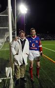 1 December 2007; The Vodafone GAA All Stars 2006 goalkeeper Donal Og Cusack and fellow Cloyne man Bernie Ahern, who has been resident in Woodlaswn, Bronx, since 1964, pose for a photograph during the game. 2007 Vodafone GAA All-Stars Hurling Tour, Vodafone All-Stars Exhibition Game, Gaelic Park, The Bronx, New York, USA. Picture credit: Ray McManus / SPORTSFILE