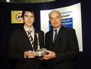 4 December 2007; Niall Quinn, winner of the Dunlop Sexton Trophy for Young Racing Driver of the Year, is presented with his award by Richard Warbrick, Managing Director of Dunlop, at the The Dunlop Champions of Irish Motorsport Awards Lunch. Crowne Plaza Hotel, Santry, Dublin. Picture credit: Brian Lawless / SPORTSFILE