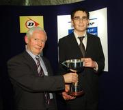 4 December 2007; Keith Cronin, winner of the Billy Coleman Award for Young Rally Driver of the Year, is presented with his award by Billy Coleman at the The Dunlop Champions of Irish Motorsport Awards Lunch. Crowne Plaza Hotel, Santry, Dublin. Picture credit: Brian Lawless / SPORTSFILE
