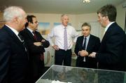 5 December 2007; Lansdowne Road Stadium Director Martin Murphy, centre, in conversation with from left, FAI Prsident David Blood, UEFA president Michel Platini, UEFA General Secretary David Taylor and FAI Chief Executive John Delaney on a visit to the site of the redevelopment of Lansdowne Road. The new stadium is due for completion in 2010. Lansdowne Stadium, Lansdowne Road, Dublin. Picture credit: Brendan Moran / SPORTSFILE