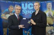 5 December 2007; UCD President Dr. Hugh Brady with UCD Basketball Scholar Matthew Kelly (Dublin) at the announcement of the UCD Sports Scholarship recipients for the 2007/2008 academic year. The UCD sports scholarship programme aims to develop elite athletes who can compete at the highest national and international level. University College Dublin, Belfield, Dublin. Picture credit: Matt Browne / SPORTSFILE
