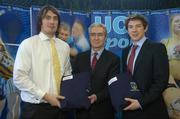 5 December 2007; UCD Basketball Scholars Kevin Foley (Dublin) and Peter Finn (Galway) with Dr. Hugh Brady, centre (UCD President) at the announcement of the UCD Sports Scholarship recipients for the 2007/2008 academic year. The UCD sports scholarship programme aims to develop elite athletes who can compete at the highest national and international level. University College Dublin, Belfield, Dublin. Picture credit: Matt Browne / SPORTSFILE