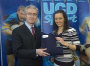 5 December 2007; UCD President Dr. Hugh Brady with Camogie Scholar Allison Maguire (Dublin) at the announcement of the UCD Sports Scholarship recipients for the 2007/2008 academic year. The UCD sports scholarship programme aims to develop elite athletes who can compete at the highest national and international level. University College Dublin, Belfield, Dublin. Picture credit: Matt Browne / SPORTSFILE