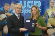 5 December 2007; UCD President Dr. Hugh Brady with Ladies Gaelic Football scholar Ailish Coryn (Cavan) at he announcement of the UCD Sports Scholarship recipients for the 2007/2008 academic year. The UCD sports scholarship programme aims to develop elite athletes who can compete at the highest national and international level. University College Dublin, Belfield, Dublin. Picture credit: Matt Browne / SPORTSFILE