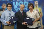 5 December 2007; UCD Golf Scholars John Green (Carlow) and Garreth Dillon (Laois) with Dr. Hugh Brady (UCD President) attended a reception for the announcement of the UCD Sports Scholarship recipients for the 2007/2008 academic year. The UCD sports scholarship programme aims to develop elite athletes who can compete at the highest national and international level. University College Dublin, Belfield, Dublin. Picture credit: Matt Browne / SPORTSFILE