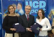 5 December 2007; UCD Hockey Scholars Christine Quinlan (Dublin) and Lisa Jacob (Wexford) with Dr. Hugh Brady (UCD President) attended a reception for the announcement of the UCD Sports Scholarship recipients for the 2007/2008 academic year. The UCD sports scholarship programme aims to develop elite athletes who can compete at the highest national and international level. University College Dublin, Belfield, Dublin. Picture credit: Matt Browne / SPORTSFILE
