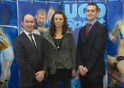 5 December 2007; Mary Leacy, Wexford, camogie, with Noel Delaney, left, and Shane Lennon, Louth, gaelic football, attending a reception for the announcement of the UCD Sports Scholarship recipients for the 2007/2008 academic year. The UCD sports scholarship programme aims to develop elite athletes who can compete at the highest national and international level. University College Dublin, Belfield, Dublin. Picture credit: Matt Browne / SPORTSFILE
