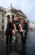 6 December 2007; An Post have announced its sponsorship of the Seán Kelly Team for 2008. The team is based at the Seán Kelly Academy in Belgium, and is made up of leading Irish and European cyclists. At the announcement are team member, Mark Cassidy, with Seán Kelly, left, and Donal Connell, Chief Executive, An Post. GPO, O'Connell Street, Dublin. Picture credit: Brian Lawless / SPORTSFILE