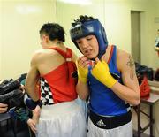 7 December 2007; Graham Keating, St. Saviours OBA, left, and Gavin Keating, St. Saviours OBA, warm up in their dressing room ahead of their 57Kg category championship bout at the National Intermediate Boxing Championships. Graham Keating.v.Gavin Keating, National Stadium, Dublin. Picture credit; Stephen McCarthy / SPORTSFILE *** Local Caption ***