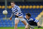 12 December 2007; Stephen Miller, Knockbeg College, Carlow, in action against Paul Devin, St Mel's, Longford. Leinster Colleges Senior Football Championship 'A', Round 1, St Mel's, Longford v Knockbeg College, Carlow, Pearse Park, Longford. Picture credit; Brian Lawless / SPORTSFILE