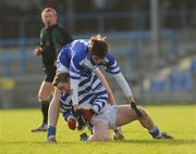 12 December 2007; Alan Higgins, Knockbeg College, Carlow, in action against Kevin Diffe, St Mel's, Longford. Leinster Colleges Senior Football Championship 'A', Round 1, St Mel's, Longford v Knockbeg College, Carlow, Pearse Park, Longford. Picture credit; Brian Lawless / SPORTSFILE