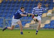 12 December 2007; Alan Higgins, Knockbeg College, Carlow, in action against Paddy Mulally, St Mel's, Longford. Leinster Colleges Senior Football Championship 'A', Round 1, St Mel's, Longford v Knockbeg College, Carlow, Pearse Park, Longford. Picture credit; Brian Lawless / SPORTSFILE