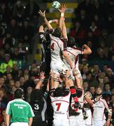 14 December 2007; Ryan Caldwell, Ulster, contests a lineout with Ian Evans, Ospreys. Heineken Cup, Pool 2, Round 4, Ulster v Ospreys, Ravenhill, Belfast. Picture credit: Oliver McVeigh / SPORTSFILE
