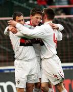 15 December 2007; Glentoran's Daryl Fordyce, centre, celebrates with Gary Hamilton, left, and Jason Hill after scoring a goal. Carnegie Premier League, Glentoran v Crusaders, The Oval, Belfast, Co. Antrim. Picture credit: Peter Morrison / SPORTSFILE