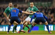 14 February 2015; Simon Zebo, Ireland, is tackled by Rory Kockott, left, and Camille Lopez, France. RBS Six Nations Rugby Championship, Ireland v France. Aviva Stadium, Lansdowne Road, Dublin. Picture credit: Stephen McCarthy / SPORTSFILE