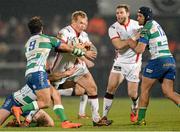 13 February 2015; Luke Marshall, Ulster, is tackled by Alberto Lucchese, Treviso.  Guinness PRO12, Round 14, Ulster v Treviso, Kingspan Stadium, Ravenhill Park, Belfast. Picture credit: Oliver McVeigh / SPORTSFILE