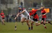 10 February 2015; Jason Forde, UL, in action against Alan Cadogan, UCC. Independent.ie Fitzgibbon Cup, Group B, Round 3, UCC v UL, Mardyke, Cork. Picture credit: Barry Cregg / SPORTSFILE