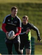 17 February 2015; Munster's Donnacha Ryan supported by team-mate Johne Murphy during squad training. University of Limerick, Limerick. Picture credit: Diarmuid Greene / SPORTSFILE