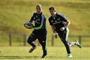 17 February 2015; Munster's Duncan Williams supported by team-mate Felix Jones during squad training. University of Limerick, Limerick. Picture credit: Diarmuid Greene / SPORTSFILE