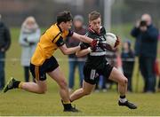 11 February 2015; Jerome Johnston, St Mary's College, Belfast, in action against Jack Smith, DCU. Independent.ie Sigerson Cup, Quarter-Finals, St Mary's College, Belfast V DCU. St Genevieves High School, Belfast, Co. Antrim. Picture credit: Oliver McVeigh / SPORTSFILE
