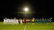 17 February 2015; A general view of the teams standing for the national anthem before the game. Umbro CUFL Premier Division Final, University College Dublin v Maynooth University, Frank Cooke Park, Tolka Rovers, Dublin. Picture credit: Barry Cregg / SPORTSFILE