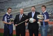 12 December 2007; GAA President Nickey Brennan with Sean Healy, Managing Director Retail Markets, Ulster Bank, Conor Mortimer, DCU, holding the Sigerson cup, left, and Joe Canning, LIT holding the Fitzgibbon cup, at the 2008 Ulster Bank Sigerson Cup and Fitzgibbon Cup Draws. Croke Park, Dublin. Picture credit: Pat Murphy / SPORTSFILE  *** Local Caption ***
