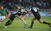 16 December 2007; Gavin Duffy, Connacht, is tackled by Jamie Noon and Carl Hayman, Newcastle Falcons. European Challenge Cup, Pool 3, Round 4, Newcastle Falcons v Connacht, Kingston Park, Newcastle, England. Picture credit; Brendan Moran / SPORTSFILE *** Local Caption ***