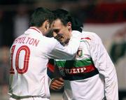 26 December 2007; Michael Halliday, Glentoran, celebrates with Gary Hamilton, no 10, after he scored the first goal. Carnegie Premier League, Glentoran v Linfield, The Oval, Belfast, Co. Antrim. Picture credit: Oliver McVeigh / SPORTSFILE
